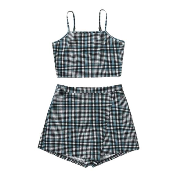 SHEIN Plaid Crop Cami Top & Skort Set Size Large - Picture 2 of 14